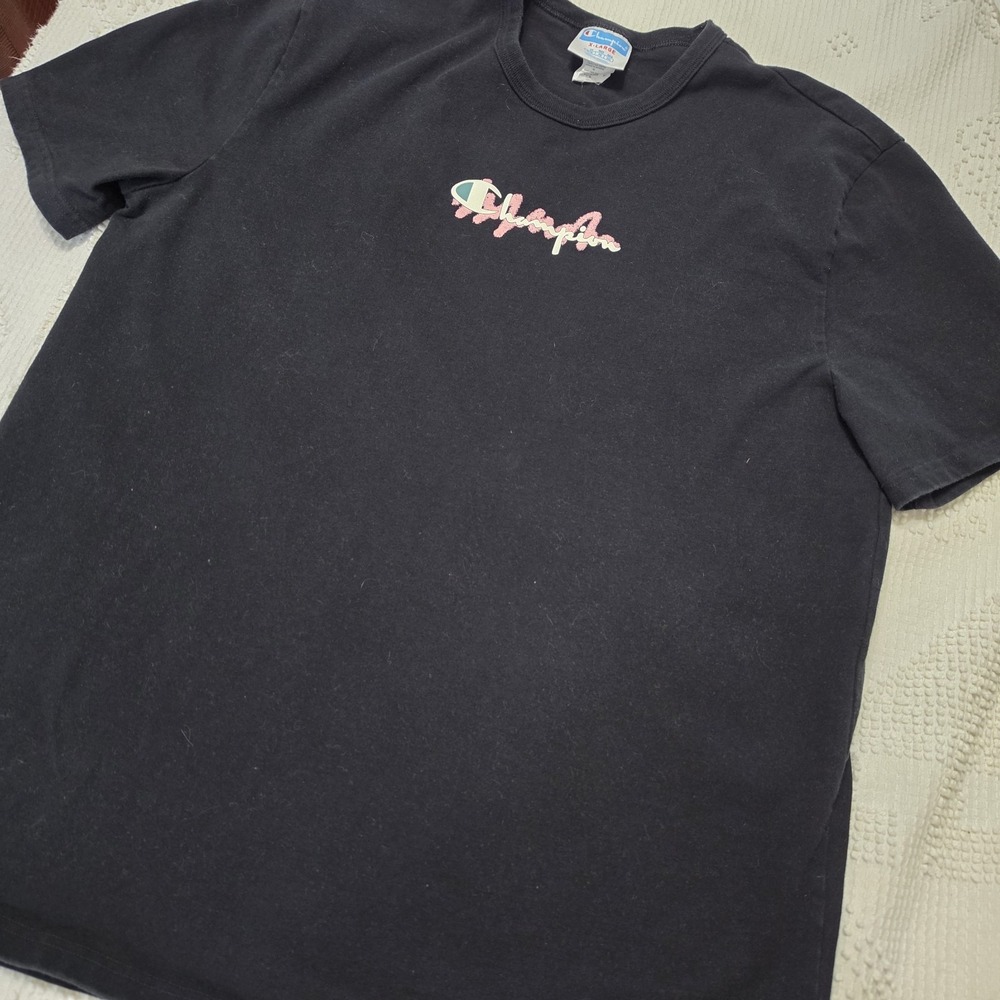 Vintage 90's Champion Shirt Men's Size XL Black Double Side Triple Logo